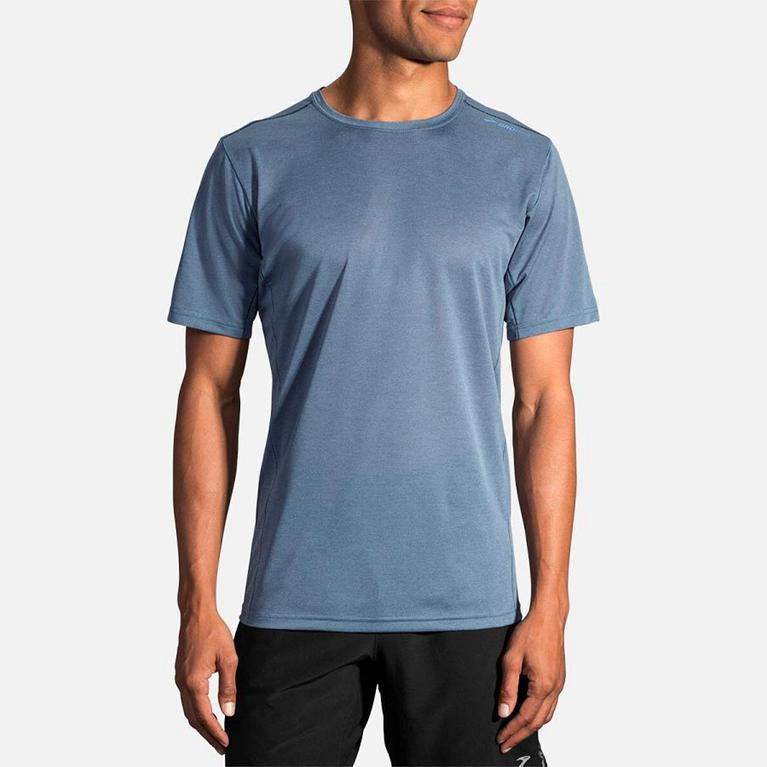 Brooks Men's GHOST Short Sleeve Running Shirt - Blue - Canada (IKOHB-8716)